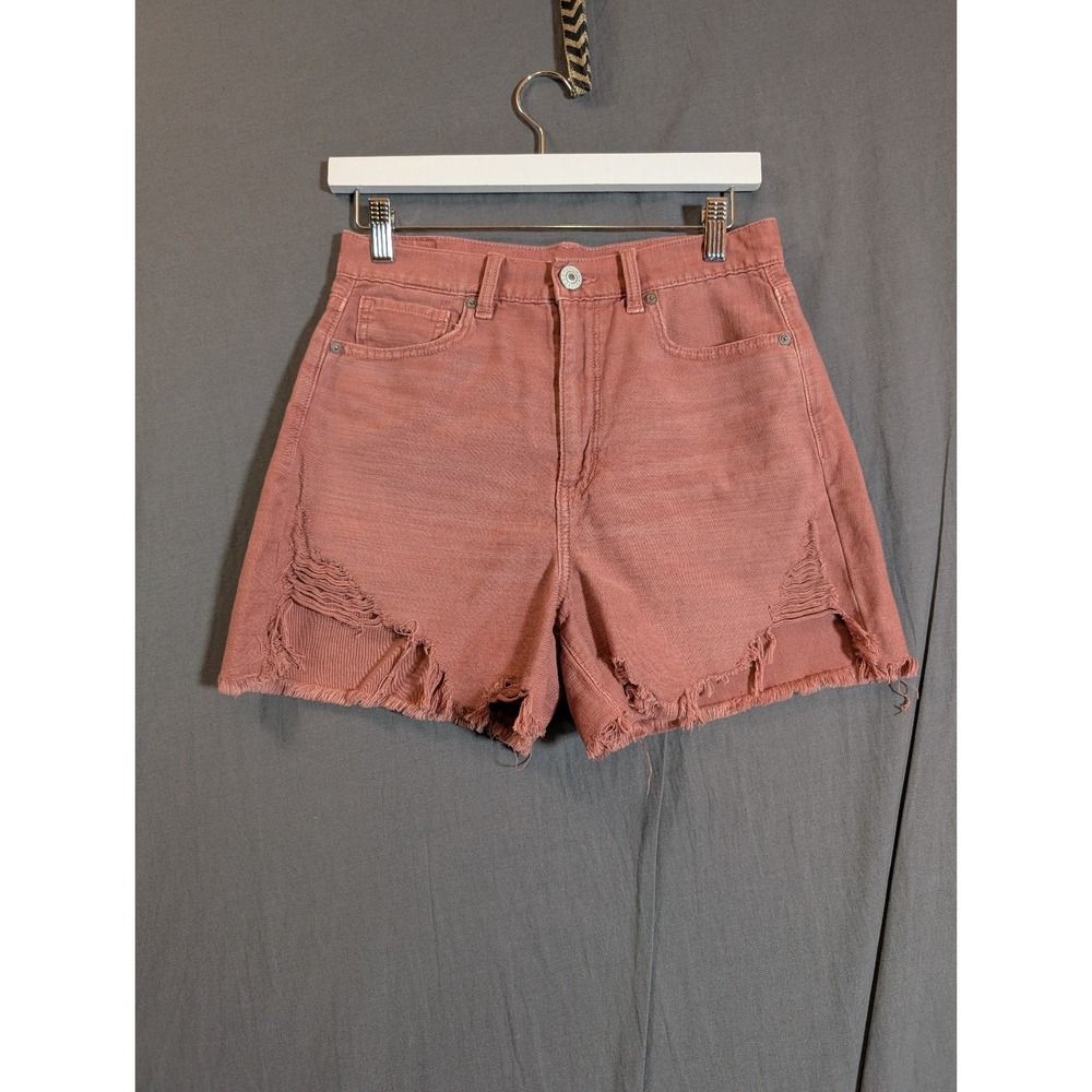 American Eagle Shorts Womens 6 Highest Rise Mom Short Pink Denim Distressed